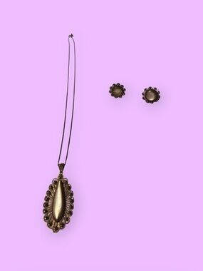 Vintage ~Necklace & Earrings ~Sterling Silver & Mother Of Pearl Filigree Pendant